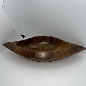 Vintage Monkey Pod Wood Leaf Shape Dish‎
